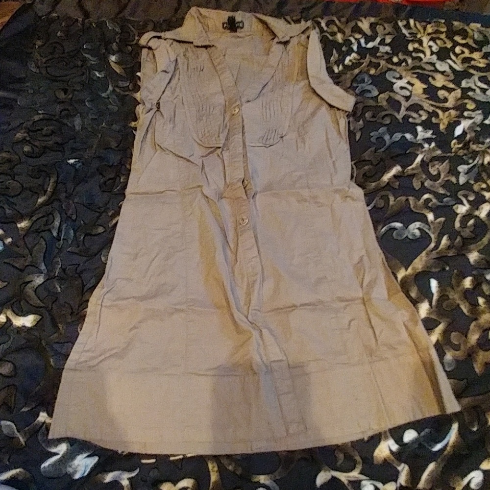 Olive button up sleeveless shirt dress